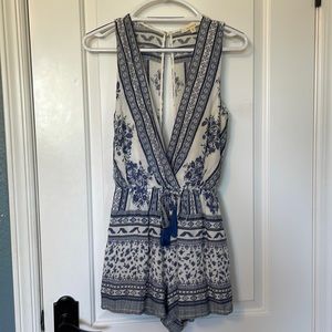 Blue and white romper